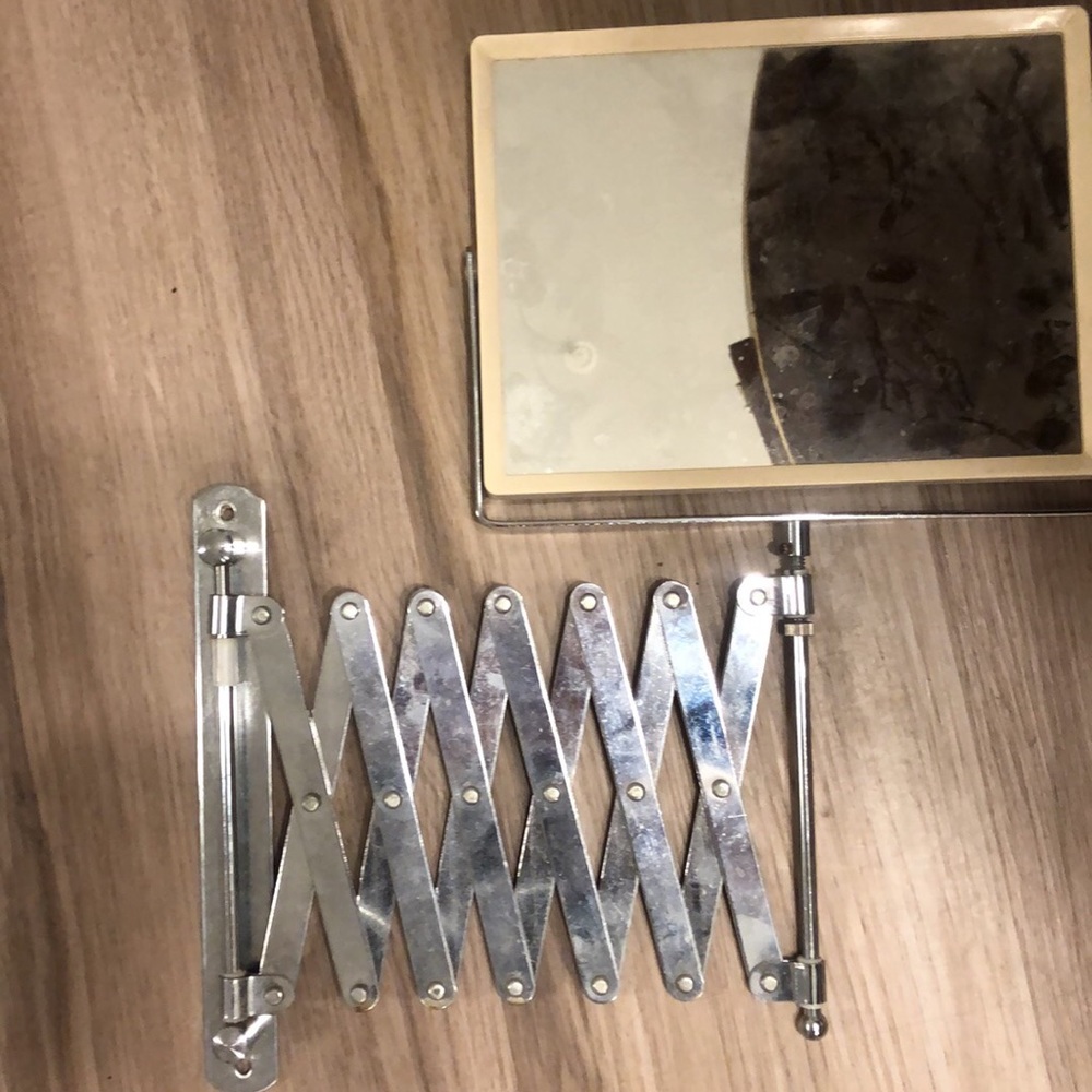 Vintage expanding, wall Mount, Accordion mirror. barber shop, off white chrome.